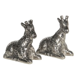 Clayre & Eef Salt and Pepper Shaker Set of 2 Giraffe 7x4x9 cm Silver colored Aluminium