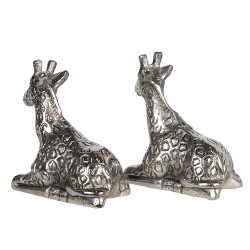 Clayre & Eef Salt and Pepper Shaker Set of 2 Giraffe 7x4x9 cm Silver colored Aluminium