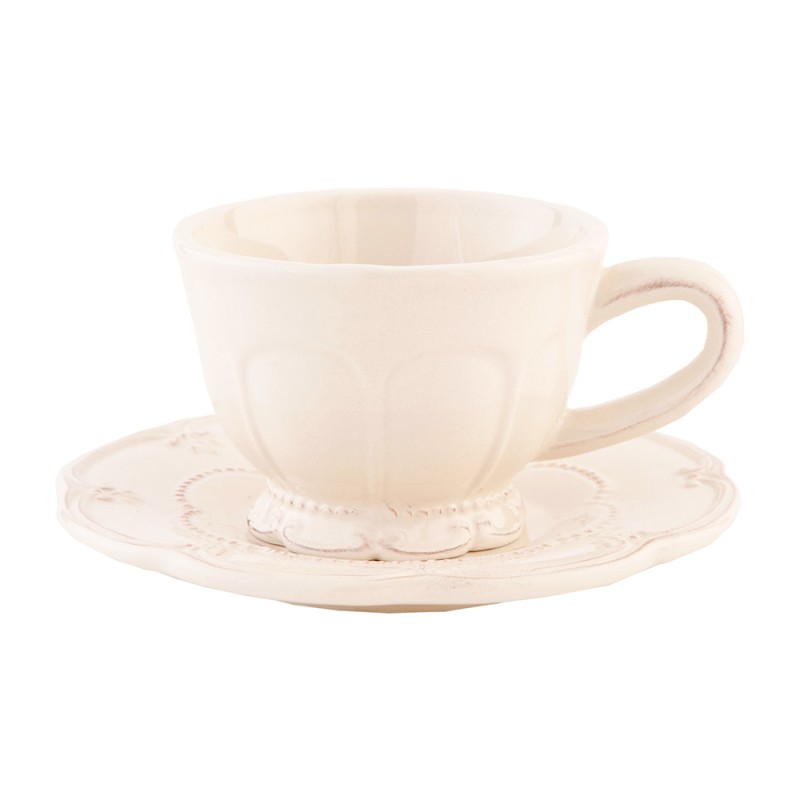 Clayre & Eef Tazza e piattino 150 ml Beige Ceramica Rotondo