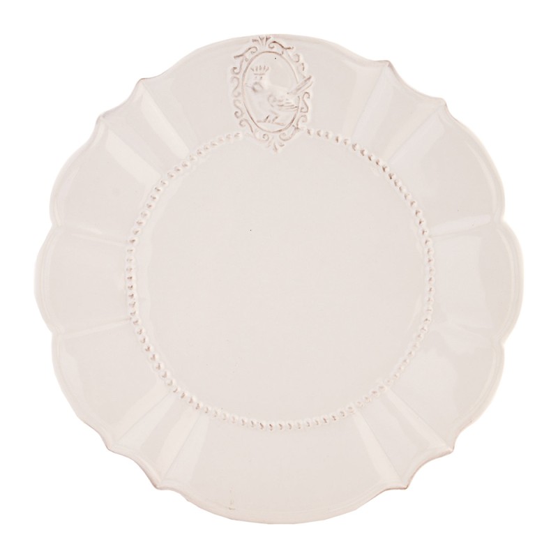 Clayre & Eef Dinerbord  Ø 27 cm Wit Keramiek Rond