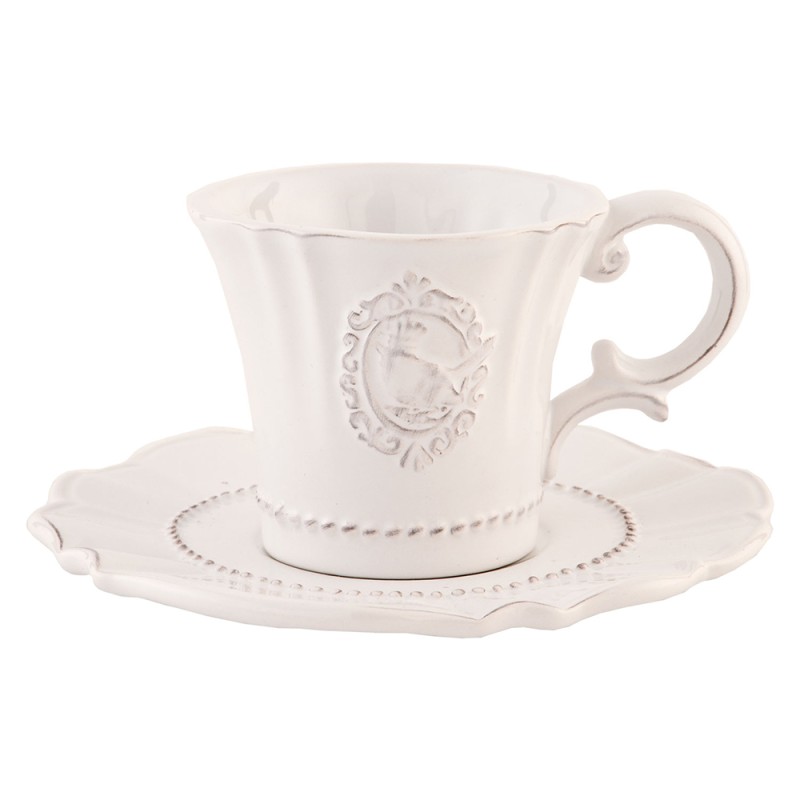 Clayre & Eef Tasse et soucoupe 125 ml Blanc Céramique Rond