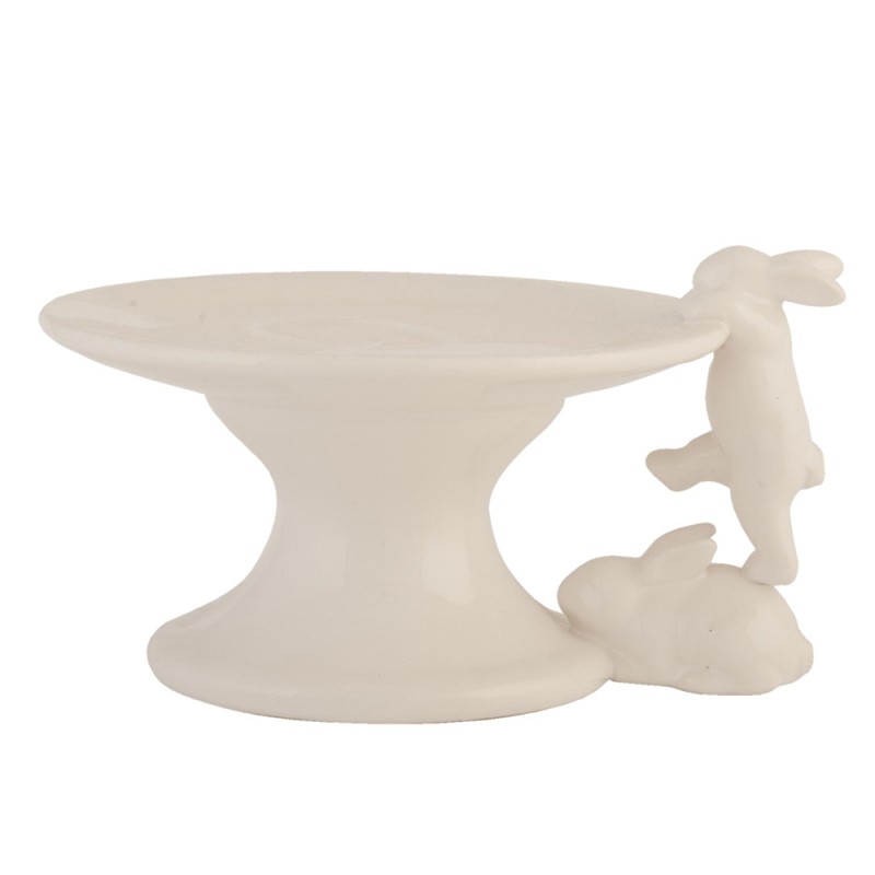 Clayre & Eef Vassoio per torte su piede 16x14x9 cm Beige Ceramica Rotondo Lepre