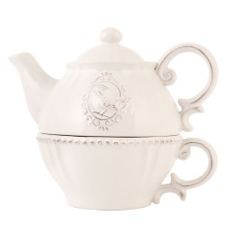 Clayre & Eef Tea for One 400 ml Beige Céramique Rond Oiseau