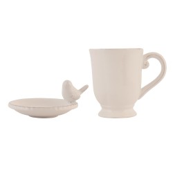 Clayre & Eef Mug 300 ml Beige Céramique Rond Oiseau