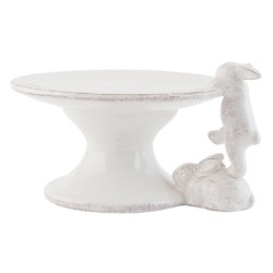 Clayre & Eef Plateau à gâteaux sur pied 16x14x9 cm Blanc Céramique Rond Lièvre