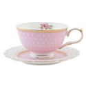 Clayre & Eef Tazza e piattino 200 ml Rosa Porcellana Rotondo Fiori