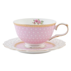 Clayre & Eef Tasse mit Untertasse 200 ml Rosa Porzellan Rund Blumen