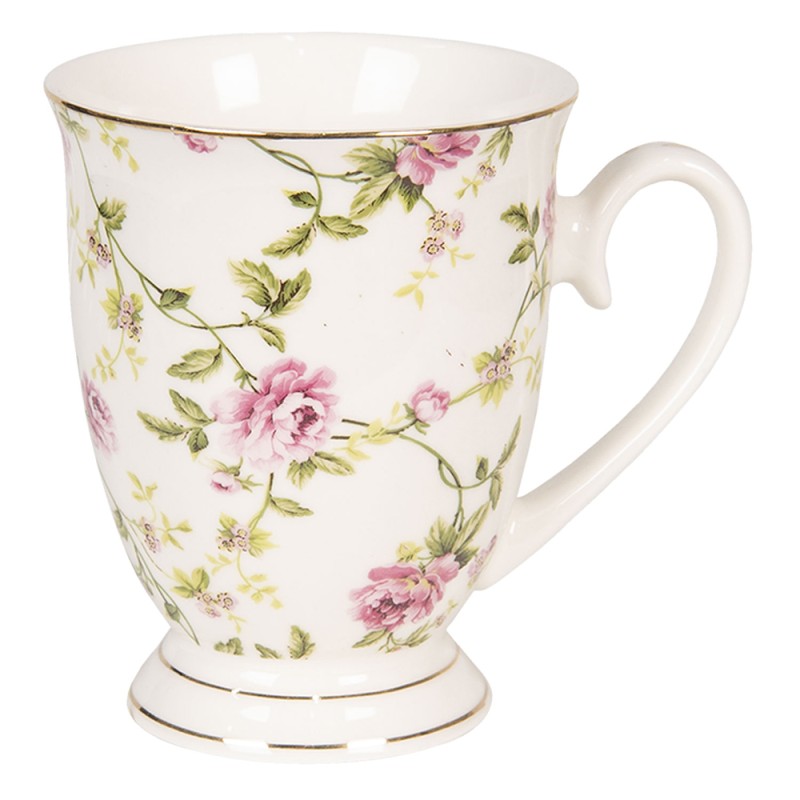 Clayre & Eef Mug 200 ml White Porcelain Round Flowers