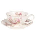 Clayre & Eef Tasse mit Untertasse 125 ml Weiß Porzellan Rund Blumen