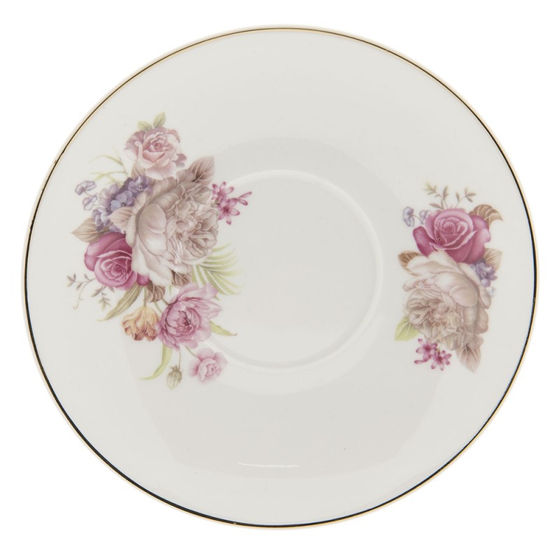 Clayre & Eef Cup and Saucer 125 ml White Porcelain Round Flowers