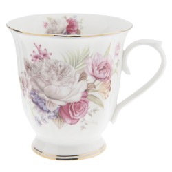 Clayre & Eef Mug 200 ml Pink White Porcelain Round Flowers