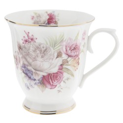 Clayre & Eef Mug 200 ml Rose Blanc Porcelaine Rond Fleurs