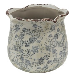 Clayre & Eef Bloempot  Ø 18x17 cm Beige Grijs Keramiek Rond Bloemen