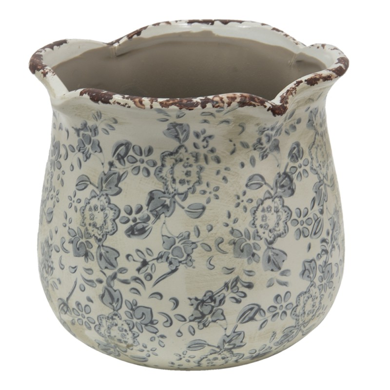 Clayre & Eef Planter Ø 18x17 cm Beige Grey Ceramic Round Flowers