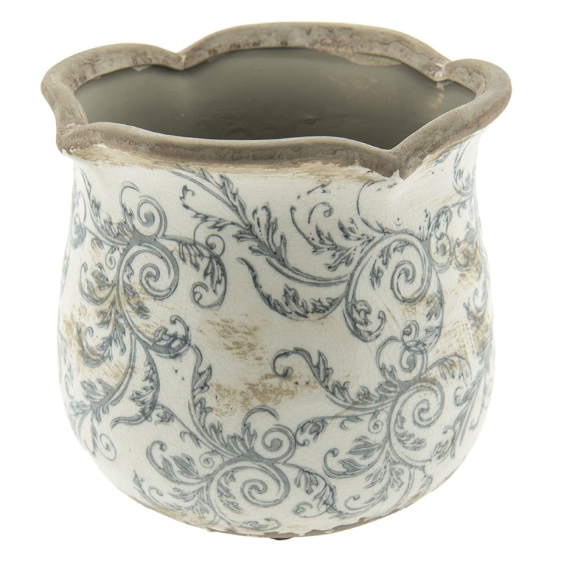 Clayre & Eef Pot de fleurs Ø 15x14 cm Beige Gris Céramique Rond Fleurs