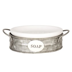 Clayre & Eef Soap Dish 16x11x6 cm White Grey Metal Oval Soap