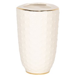 Clayre & Eef Tandenborstelhouder  7x12 cm Wit Goudkleurig Keramiek Rond