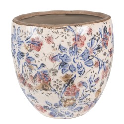 Clayre & Eef Bloempot  Ø 13x11 cm Blauw Beige Keramiek Rond Bloemen