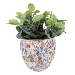 Clayre & Eef Bloempot  Ø 13x11 cm Blauw Beige Keramiek Rond Bloemen