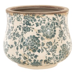 Clayre & Eef Bloempot  Ø 21x17 cm Beige Groen Keramiek Rond Bloemen