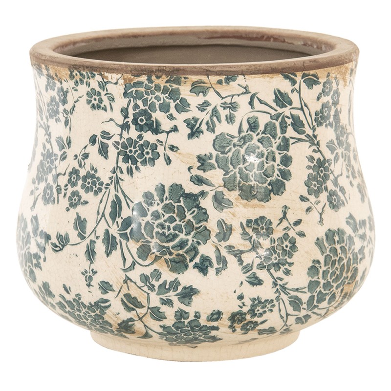 Clayre & Eef Planter Ø 21x17 cm Beige Green Ceramic Round Flowers