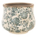 Clayre & Eef Pot de fleurs Ø 18x15 cm Beige Vert Céramique Rond Fleurs