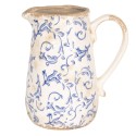 Clayre & Eef Dekorative Kanne 1000 ml Weiß Blau Keramik Rund Blätter
