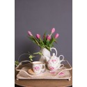 Clayre & Eef Tasse et soucoupe 160 ml Rose Blanc Porcelaine Fleurs