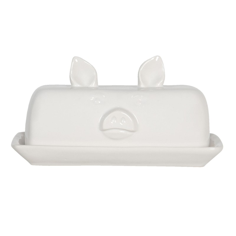 Clayre & Eef Butterdose Schwein 19x11x9 cm Weiß Keramik Quadrat