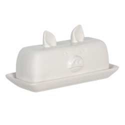 Clayre & Eef Butter Dish Pig 19x11x9 cm White Ceramic Square