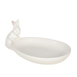 Clayre & Eef Plat de service 20x13x8 cm Blanc Céramique Ovale Lapin