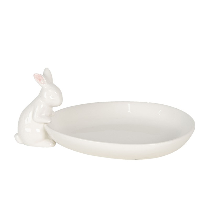 Clayre & Eef Plat de service 20x13x8 cm Blanc Céramique Ovale Lapin