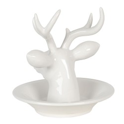 Clayre & Eef Vide-poches à bijoux Cerf 23x23x23 cm Blanc Céramique Rond