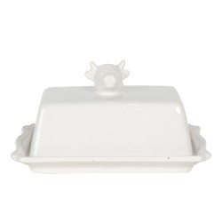 Clayre & Eef Beurrier 18x14x8 cm Blanc Céramique Rectangle Vache