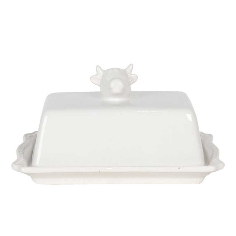 Clayre & Eef Beurrier 18x14x8 cm Blanc Céramique Rectangle Vache