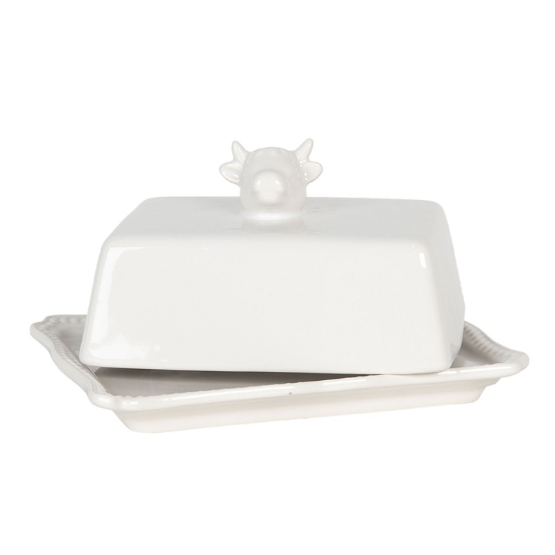 Clayre & Eef Butter Dish 18x14x8 cm White Ceramic Rectangle Cow