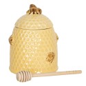 Clayre & Eef Honey Pot with Spoon Ø 11x14 cm Yellow Ceramic Round Bees