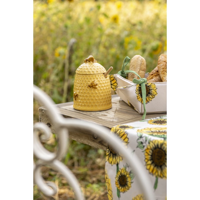 Clayre & Eef Honey Pot with Spoon Ø 11x14 cm Yellow Ceramic Round Bees