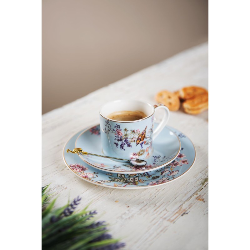 Clayre & Eef Tasse et soucoupe 220 ml Bleu Porcelaine Rond Fleurs