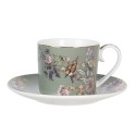 Clayre & Eef Tasse mit Untertasse 220 ml Grün Porzellan Rund Blumen