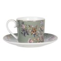 Clayre & Eef Tasse mit Untertasse 220 ml Grün Porzellan Rund Blumen