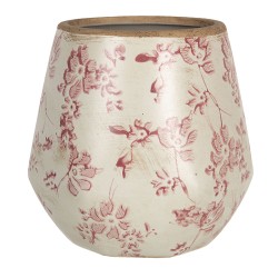 Clayre & Eef Bloempot  Ø 13x14 cm Beige Roze Keramiek Rond Bloemen