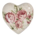 Clayre & Eef Décoration Coeur 8x8x4 cm Beige Rose Céramique En forme de coeur Fleurs