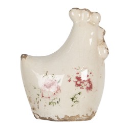 Clayre & Eef Decoration Chicken 9x6x11 cm Beige Ceramic Flowers