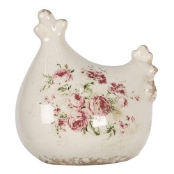 Clayre & Eef Decorazione Pollo 12x11x13 cm Beige Ceramica Fiori