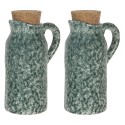 Clayre & Eef Olie en Azijnstel set van 2  8x6x14 cm Groen Keramiek Rond