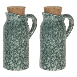 Clayre & Eef Oil and Vinegar Set Set of 2 8x6x14 cm Green Ceramic Round