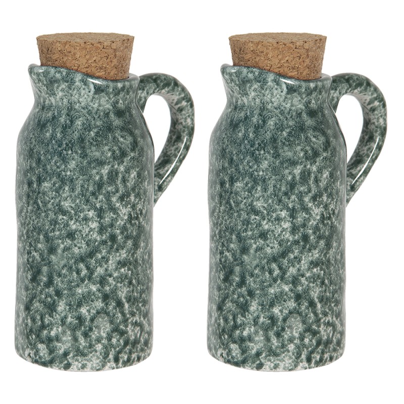 Clayre & Eef Set huile et vinaigre set de 2 8x6x14 cm Vert Céramique Rond