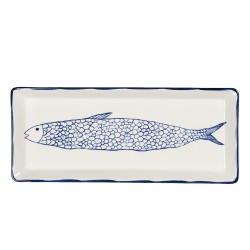 Clayre & Eef Plat de service 30x12x2 cm Beige Céramique Rectangle Poisson