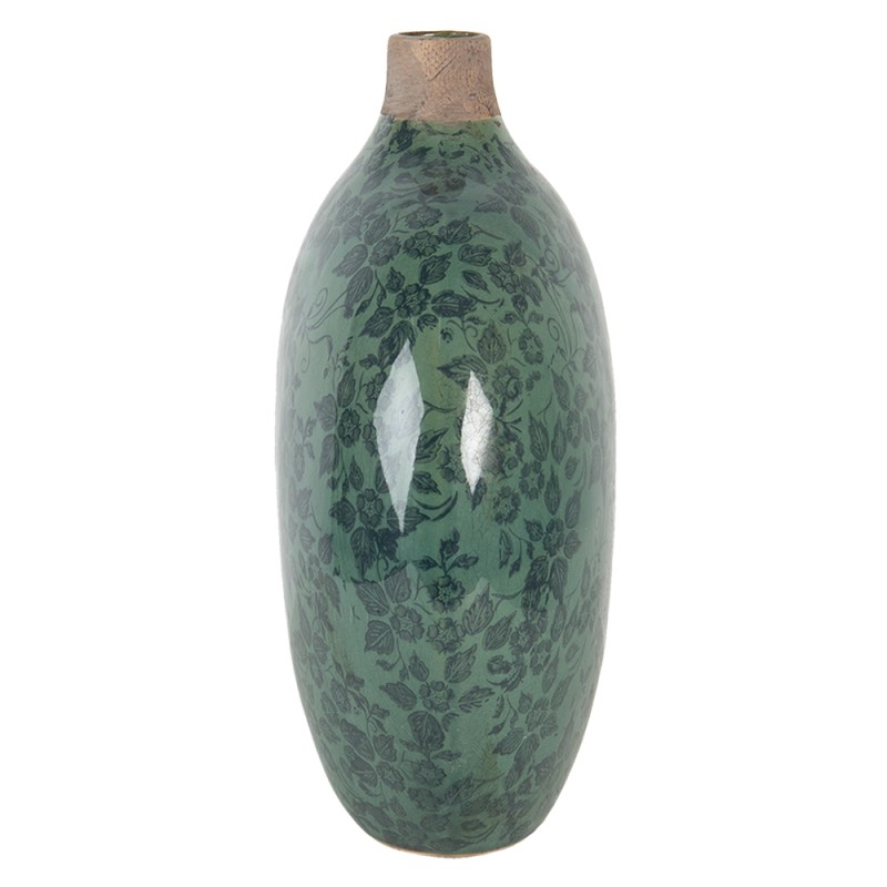 Clayre & Eef Vaas  29x13x31 cm Groen Keramiek Ovaal Bloemen